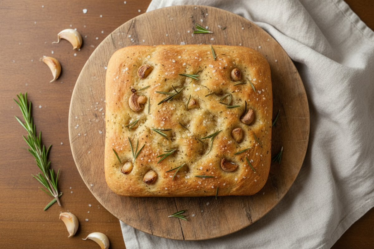 Rosemary Garlic Focaccia Flatlay